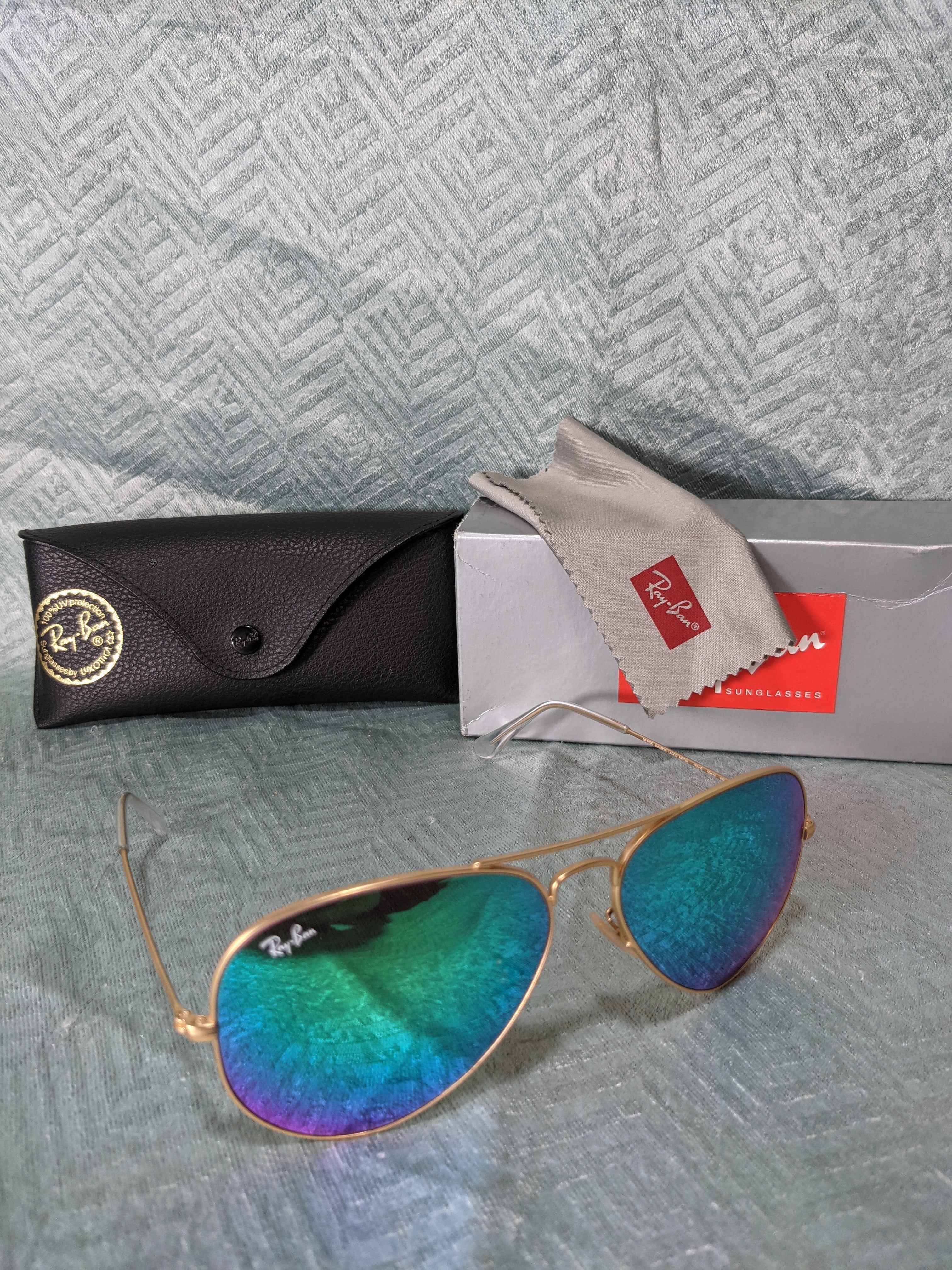 Ray B Mirror Green Tinted Sunglasses Men or Women Great Gift (7342130397422)
